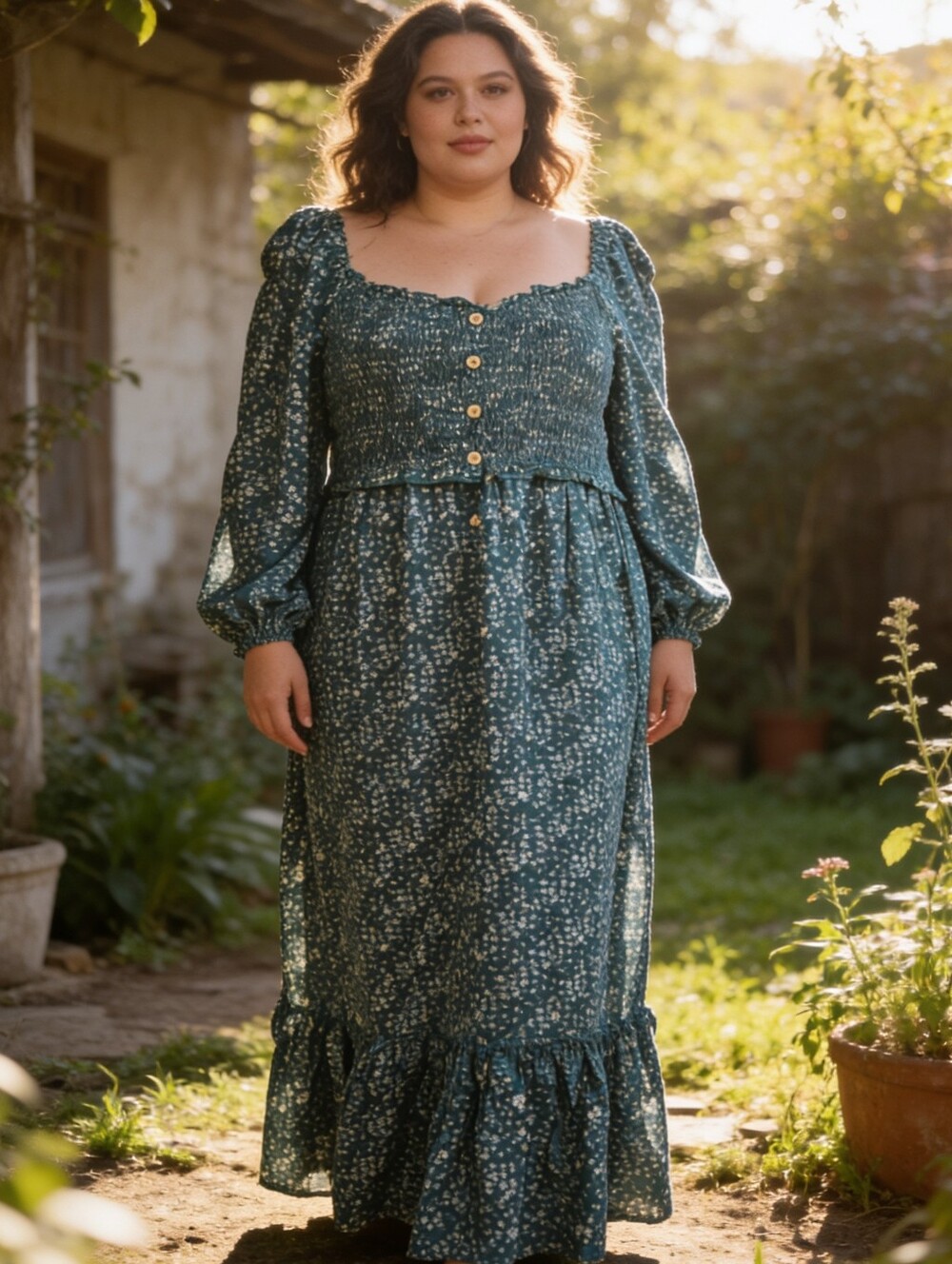 Dokotoo NWT Teal Green Floral Smocked Maxi Dress XL